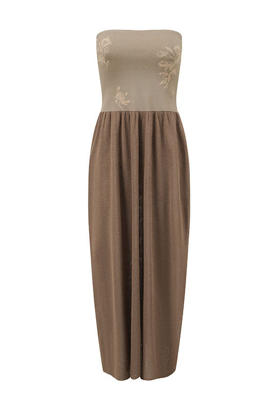SWAYING 25 Early Autumn Floral Jacquard Tube Dress SW-SW25PF2L01C2-QZ Light Brown